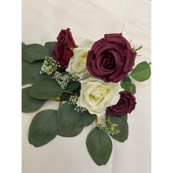 Burgundy & Ivory Roses Eucalyptus Stem with babies breath Bouquet Kit - Picture 3 of 4